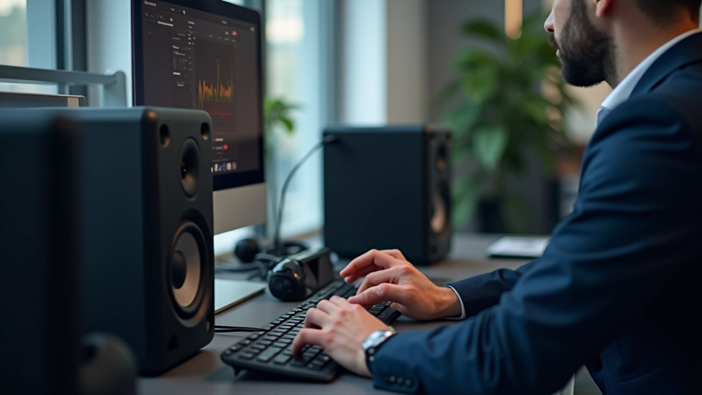Técnico configurando un sistema de altavoces profesional
